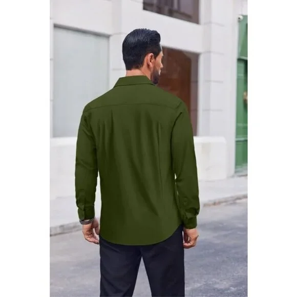 Coofandy Men Army GreenLong Sleeve Formal Fit Business Button Down Shirts